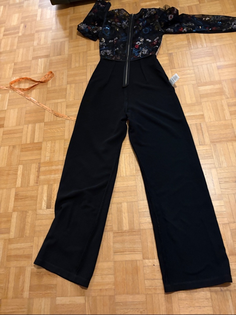 Bronx & Banco Black Wide-Leg Jumpsuit with Floral Bodice and Blue Trim. NWOT - Picture 14 of 16